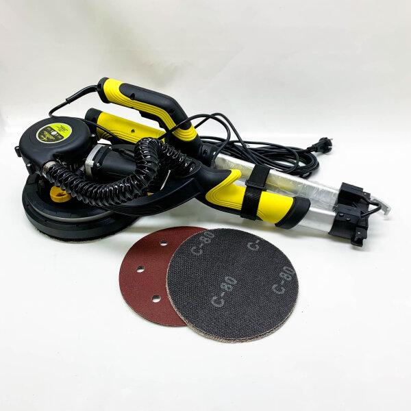 CUBEWAY drywall sander, 750W wall sander with automatic vacuum system and Ø 214mm sanding giraffe including suction bag, LED light, 7-speed gearbox, 900-1800RPM ceiling sander, foldable handle