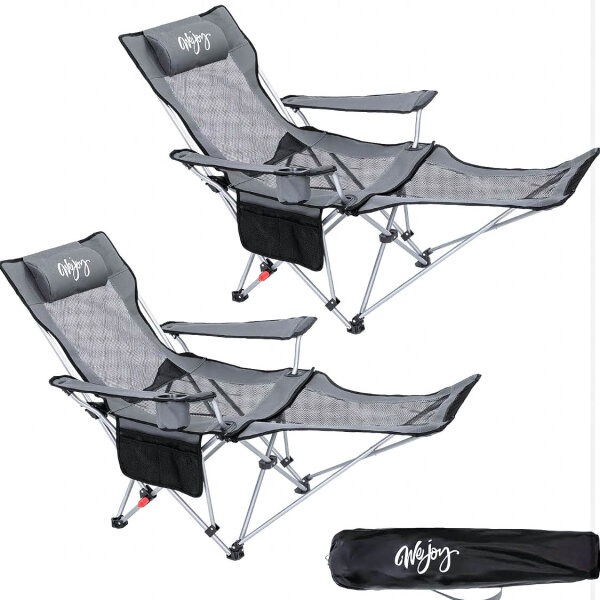 WEJOY 2-in-1 Camping Chair Folding Lounger Foldable Beach Chair with Adjustable Backrest & Footrest