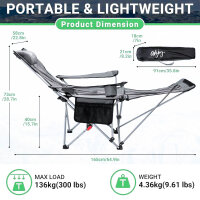 WEJOY 2-in-1 Camping Chair Folding Lounger Foldable Beach Chair with Adjustable Backrest & Footrest