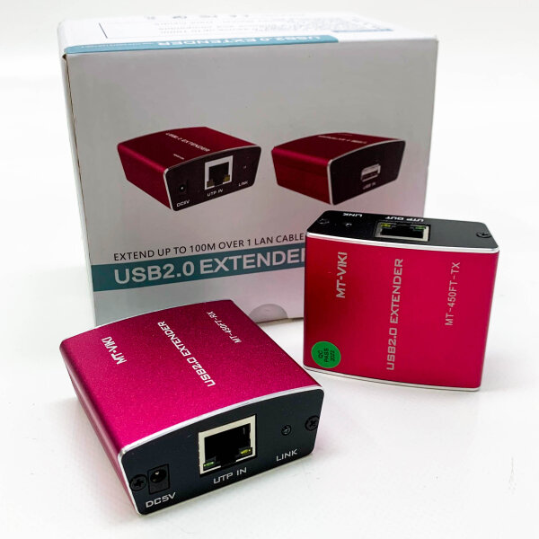 MT-VIKI USB Extender,100m USB Verlängerung Sender und Empfänger LAN-Erweiterung 480mbps Rosa