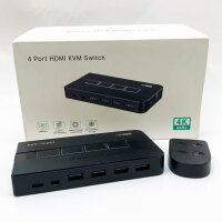 MT-VIKI 4K60Hz HDMI KVM Switch 4 port 4 PC 1 monitor supports keyboard, mouse and speakers including 4 USB cables and 4 HDMI 2.0 cables