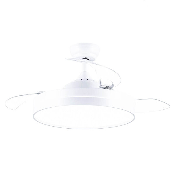 CJOY Retractable Ceiling Fan with Light and Remote Control, White Scalable Ceiling Fan 107cm, Invisible Ceiling Fan Chandelier, 3 Blades, 6 Speeds, DC Reversible