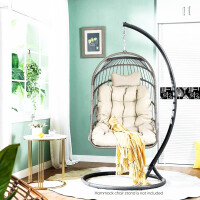 Wicker and Rattan Folding Egg Chair, Indoor Outdoor Hanging Chair, Wicker Chair, Hanging Chair with Stainless Steel Hanging Kit, UV Resistant Cushion, Bedroom, Balcony