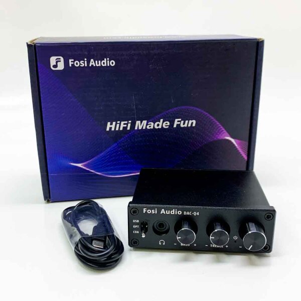 Fosi Audio Q4 Kopfhörer Verstärker, 192 kHz USB DAC Kopfhörerverstärker, USB/Optisch/Koaxial Eingänge auf 3,5 mm AUX/RCA/Ausgang, Gaming DAC AMP für PS5/PC/MAC/Aktive Lautsprecher