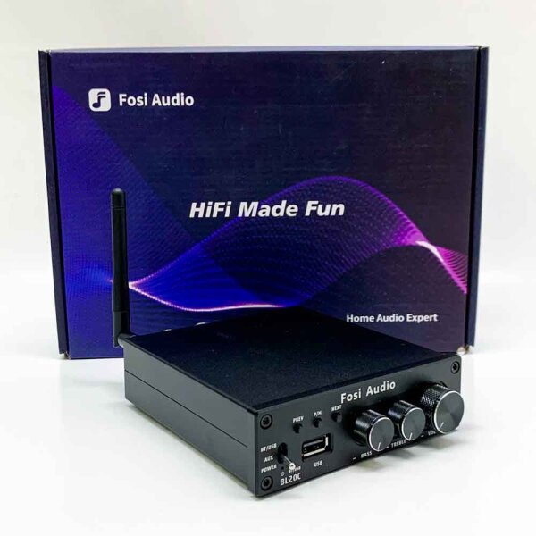 Fosi Audio BL20C HiFi Verstärker 320 Watt, Bluetooth 5.0 Mini 2.1 CH Klass-D TDA7498E Integrierter, 160W x 2 USB Flash Drive Player Leistungsverstärker, für Passivlautsprecher & Subwoofer