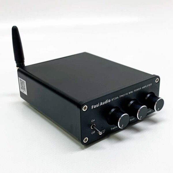 Fosi Audio BT20A Bluetooth-Verstärker, Mini-HiFi-Stereoverstärker mit integriertem Receiver für passive Heim-Audiolautsprecher, BT 5.0 Klasse D 2.0-Kanäle, 100 W x 2 TPA3116-Chip, Höhen- und Bass-Reglerknopf