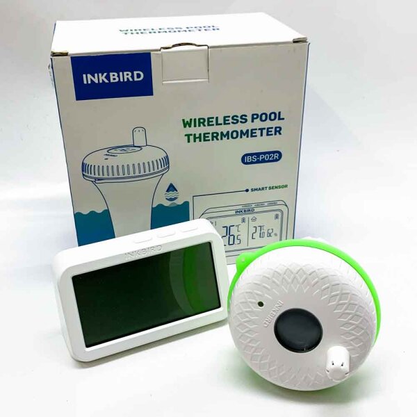 INKBIRD IBS-P02R wireless pool thermometer, floating pool thermometer with indoor temperature and humidity monitor, large screen, IPX7 waterproof, for pool, whirlpool, pond