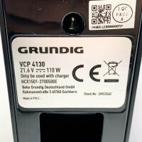 GRUNDIG Akku-Hand-und Stielstaubsauger (mit Kratzer) VCP 4130, 45min Akkulaufzeit, 2 Saugkraftstufen, 110 W, beutellos, LED Turbobürste, inkl. Wandhalterung