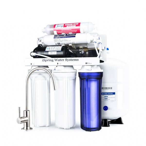 iSpring RCC7P-AK 6-stufiges Umkehrosmose-System (Wassertank hat kleine Delle) unter dem Waschbecken mit alkalischem Wasserfilter und Pumpe, pH+, 75 GPD, TDS-Reduktion, RO-Trinkwasser-Filtrationssystem