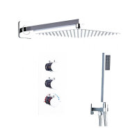 SaniteModar concealed shower fitting set chrome with thermostat, concealed shower system with 25x25cm rain shower, concealed shower fitting complete set with hand shower