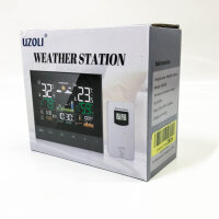 Uzoli Wetterstation funk mit Außensensor Funkuhr innen außen Thermometer Hygrometer Wettervorhersage Luftdruck Wecker Sonnenaufgang/-untergang Gezeiten Mondphase Komfortstufe Schimmelrisiko - EM3403