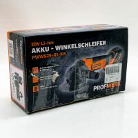 PROFIWERK Akku-Winkelschleifer PWWS25-01-Kit 20V, 125mm, M14, 4Ah Akku, max. 10000 U/min, Netzteil, Sicherungsmutternschlüssel