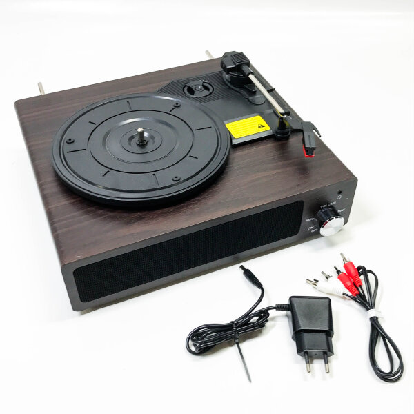 FYDEE vinyl record player Bluetooth record player (without original packaging) - vintage turntable with built-in stereo speakers, 3-speed 33/45/78 rpm, RCA output, AUX input - black walnut wood