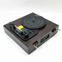 FYDEE vinyl record player Bluetooth record player (without original packaging) - vintage turntable with built-in stereo speakers, 3-speed 33/45/78 rpm, RCA output, AUX input - black walnut wood