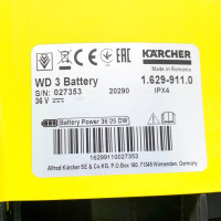 KÄRCHER Nass-Trocken-Akkusauger WD 3 (mit Gebrauchsspuren) Battery Set, 300 W, mit Beutel, inkl. 36 V/2,5 Ah Akku und Ladegerät