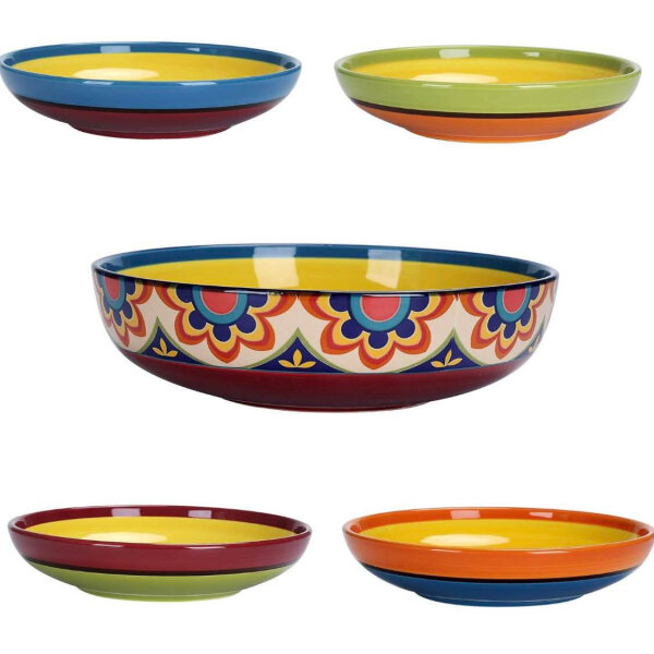 Bico Tunisian ceramic pasta bowls, set of 5 (1 unit 6330 ml, 4 units 1035 ml), for pasta, salad, microwave and dishwasher safe