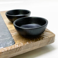 LIKAYA serving board XXL Domingo set of 2 made of FSC® acacia wood with slate plate and sauce bowls | Grill board, steak board, grill accessories and gift for steak, burgers & sushi!