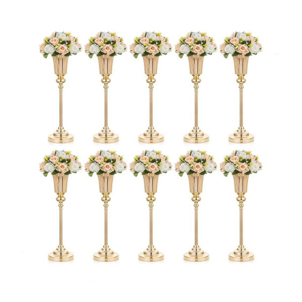 NUPTIO flower stand metal gold vase: 10 pieces 54.6 cm high flower vase wedding stand trumpet vases metal for golden wedding centerpieces table decoration party centerpieces