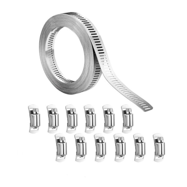 Lechansen Hose 304 Stainless Steel Snail Clamp Set, 5 m 12 Pieces Adjustable DIY Pipe Hose Clamps for Tank/House Gas Pipe/Water Pipe/Automobile Tubing/Radiator