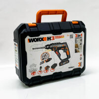 Worx Akku-Bohrhammer 20 V WX390.4 (Akku und Aufsatz fehlt), PowerShare, 3-in-1 Bohrmaschine, Schraubendreher und Hammer mit 30-teiligem Zubehörset, LED-Licht, tragbar und leicht, mit Akku und Ladegerät, WX390.4