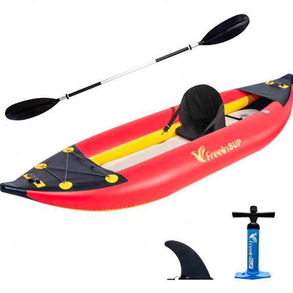 freein Kayak Emergency Boat 1 Person Professional Series Lightweight Inflatable 106" Kayak Sit-in Kayak Set with Paddle | Seat | Fin | High Performance Air Pump | Carry Bag