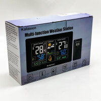 Kalawen weather stations indoor and outdoor temperature radio with weather forecast, weather station radio with outdoor sensor, radio weather station DCF radio clock Weather Stations battery operation and mains operation, PT3378, black