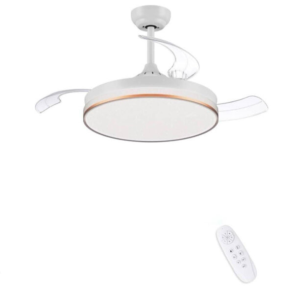 CJOY einziehbarer Deckenventilator, 107 cm Deckenventilator mit Licht, einziehbarer Deckenventilator, leiser, weißer, unsichtbarer Ventilator, Gleichstrommotor, 42-DY3011