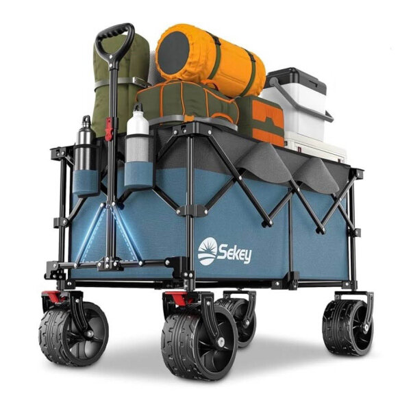 Sekey XXL Plus - folding trolley with brakes (with minimal scratches), 200 l, 150 kg, 17 x 10 cm, extra wide all-terrain tires, foldable in four directions, XXL Plus B 4011, blue and gray