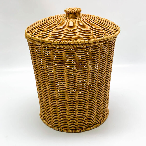 ABOOFAN Basket Trash Can Braided Trash Can Rattan Waste Basket With Lid Wicker Basket Braided Storage Basket Round Trash Can Garbage Bin Clothes Bin