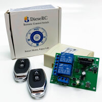 DieseRC DC 12V 24V 30V Sicherer Fernbedienungsschalter Drahtloser rf 10A Relaisempfänger mit 2 Sendern, für Motor, Licht, Tortür, DIY Controller