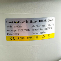 FanGoFast Rauchabzug Rohrventilator 100 mm Inline-Kanalventilator Abluftventilator Rohrlüfter 230 V Leise mit IEC-Steckdose EU-Stecker + 1,5 m EU Netzkabel für Badezimmer, Büro, Wachstumsräume