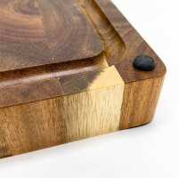 XINZUO Large thick end grain cutting board (without original packaging, with crack) acacia wood (48x35.5x3.8cm), both sides available wooden board chopping boards kitchen, cutting board with non-slip feet, built-in handles and juice groove