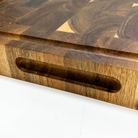 XINZUO Large thick end grain cutting board (without original packaging, with crack) acacia wood (48x35.5x3.8cm), both sides available wooden board chopping boards kitchen, cutting board with non-slip feet, built-in handles and juice groove