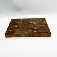 XINZUO Large thick end grain cutting board (without original packaging, with crack) acacia wood (48x35.5x3.8cm), both sides available wooden board chopping boards kitchen, cutting board with non-slip feet, built-in handles and juice groove