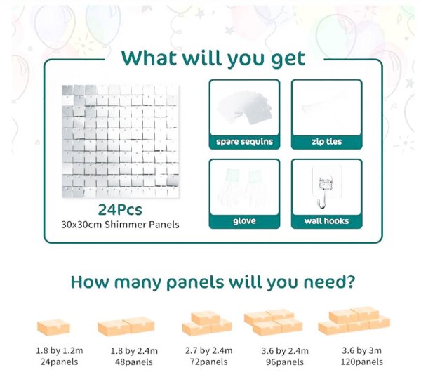 Kate Shimmer Wall Panels Silver Sequins Decoration Dreams Wedding Arch Luxury Background Glitter Sequins Wall Background 30cmx30cmx24pcs Mermaid Birthday Decoration Background