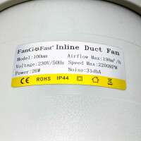 FanGoFast Rauchabzug Rohrventilator 100 mm Inline-Kanalventilator Abluftventilator Rohrlüfter 230 V Leise mit IEC-Steckdose EU-Stecker + 1,5 m EU Netzkabel für Badezimmer, Büro, Wachstumsräume