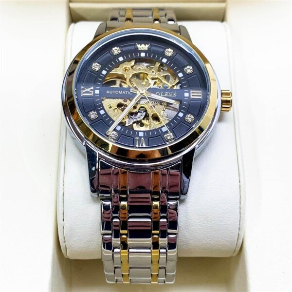 OLEVS Herrenuhr, No. G9901, automatische Armbanduhr, wasserdicht, leuchtend, zweifarbig, silber, gold, schwarz