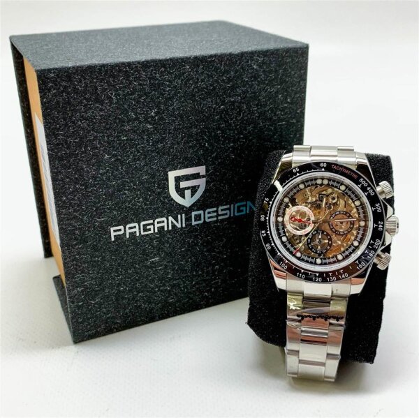 Pagani Design 1644 Klassischer Herren-Chronograph, Armbanduhr, japanisches VK63-Uhrwerk, Panda-Zifferblatt. Keramik-Lünette, Edelstahl, wasserdichte Sport-Quarzuhr