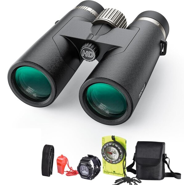 10x42 HD Binoculars - Waterproof IPX7, Nitrogen Filled, Ideal for Bird Watching, Hunting & Travel