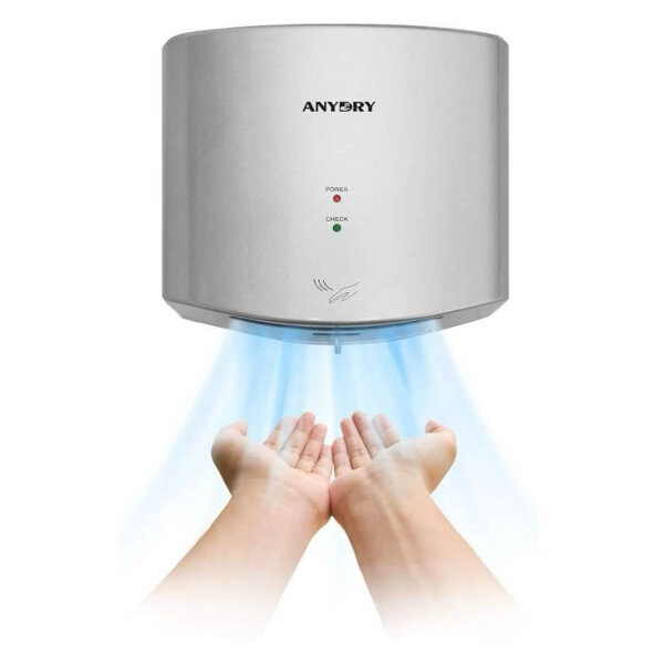 Anydry 2630S Electric Hand Dryer with Photocell, Compact Air Hand Dryer, Professional Automatic Wall Hand Dryer, ABS Plastic Housing, 1400-1650W (Silver)