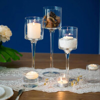 Nuptio Tealight Holders, 6 Pack Glass Candle Holders - Tealight and Floating Candles, Tall Elegant Pillar Candle Holder for Wedding Party, Christmas Table Decoration, Living Room, Home Decoration