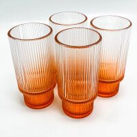 Smiths Mason Jars 4er-Pack gerippte 16-Unzen-Gläser mit Strohhalm, Glaswaren-Set – 285 ml Eiskaffeetassen, geriffelter Becher im Origami-Stil für Cocktails, Saft (Orange)