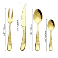 Xideman® cutlery set for 6 people, modern hammered, with ultra-sharp 2-in-1 serrated knife, cutlery set 18/10 stainless steel, 24 pieces, knife forks spoon set, dishwasher safe (champagne gold)