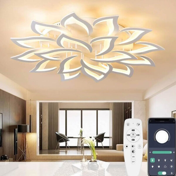 LED Deckenleuchte Dimmbar,Wohnzimmerlampe mit Fernbedienung Farbwechsel,Schlafzimmer Deckenlampe moderne Deckenbeleuchtung Deckenbeleuchtung Kronleuchter Lampe,Dimming 18 heads/Ø120cm/47.2in