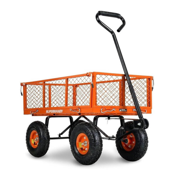 SuperHandy Wagon Utility Cart Handkarre Manuell Heavy Duty Rasen Garten mit abnehmbaren Seitenmaschen 180 kg maximale Kapazität, Schwarz