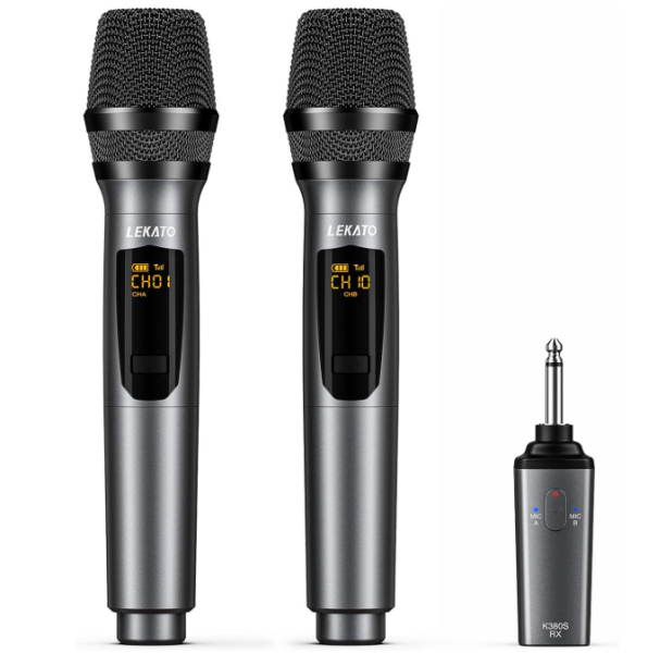 LEKATO 2.4GHz Rechargeable Wireless Microphone Vocal Microphones Up to 30 Hours Playtime Portable Wireless Metal Microphones Set for Singing Speech DJ Church Party Wedding