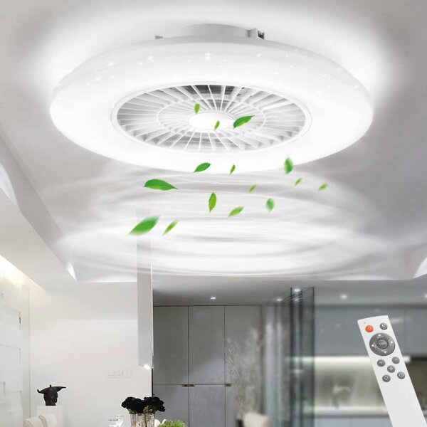 BKZO moderne Smart-LED-Deckenleuchte mit Ventilator, Deckenventilator mit Lampe, Stufenlos Lüftungsgeschwindigkeiten, mühelose Lichtdimmung, 3000-5500 K, Weiß, 60CM