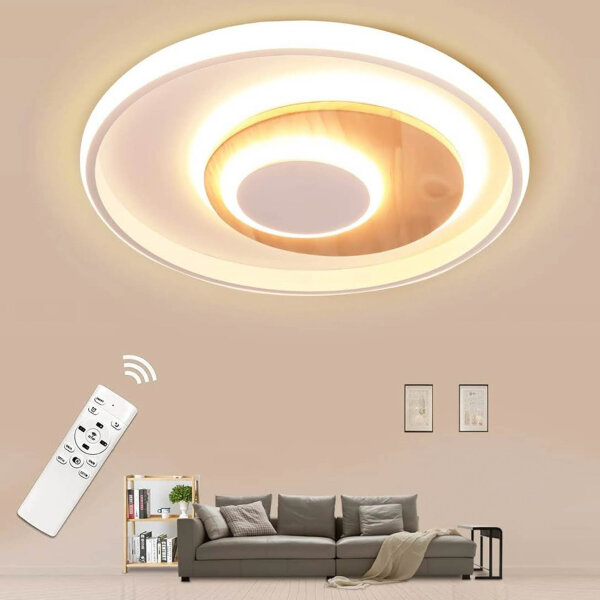 BLMYL LED ceiling light 24W wooden ceiling light, wooden ceiling light dimmable with remote control, 40cm living room lamp, round ceiling lamps for living room, hallway, bedroom, kitchen