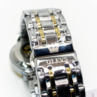 OLEVS Herrenuhren Automatik Skelett Gold Weiß Mechanische Armbanduhr mit Diamant Wasserdicht Leuchtende Männer Uhr, G9901