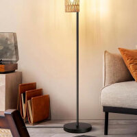 EDISHINE Boho floor lamp living room 163cm, vintage floor lamp dimmable, industrial floor lamp black with LED E27 bulb, 3 cage lampshade made of rattan & foot switch, for modern decoration